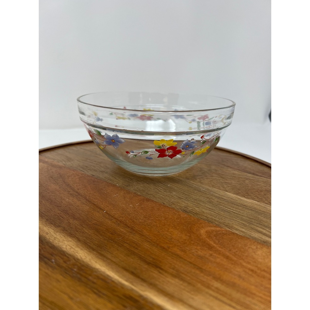 Vintage Glass Mixing Bowl Set Floral Flower Design Set of 4 - Picture 2 of 16